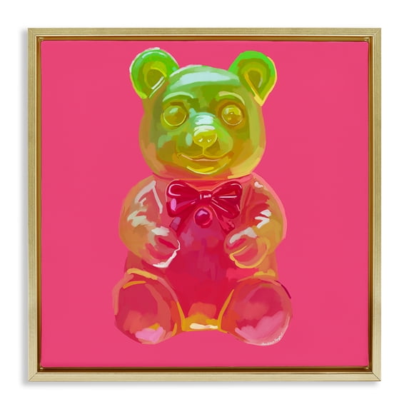 Stupell Industries Eclectic Candy Bear on Pink Gold Floating Frame Canvas Art, 18 x 18, by Amelia Noyes