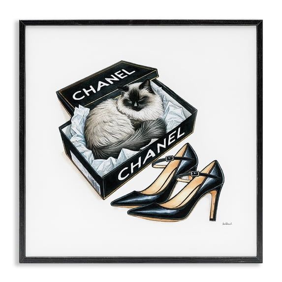 Stupell Industries Eclectic Cat in Glam Shoebox Black Framed Giclee Art, 12 x 12, by Amanda Greenwood