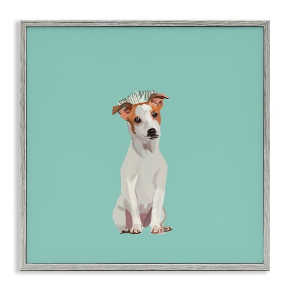 Stupell Industries Eclectic Crowned Dog on Turquoise Gray Framed Giclee Art, 12 x 12, by Amelia Noyes