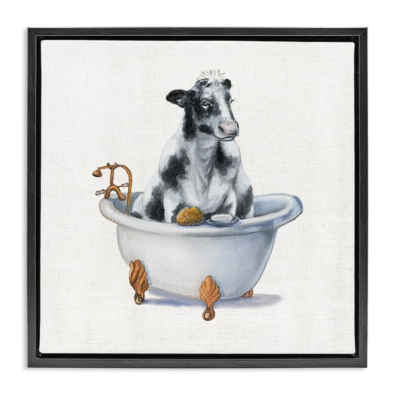 Stupell Industries Eclectic Dairy Cow in Bathtub Black Floating Frame Canvas Art, 18 x 18, by Donna Brooks