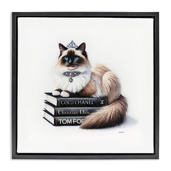 Stupell Industries Eclectic Elegant Glam Cat & Books Black Floating Frame Canvas Art, 18 x 18, by Amanda Greenwood