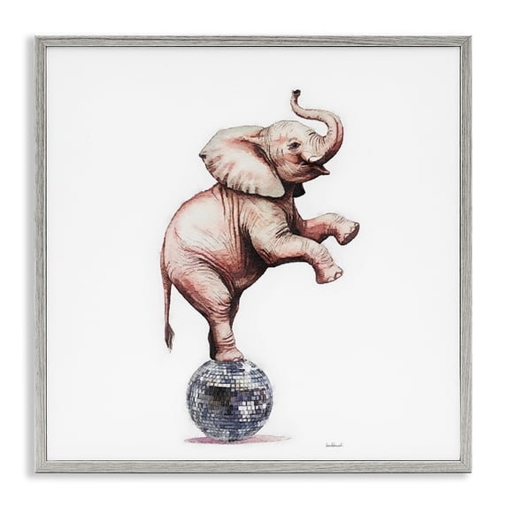 Stupell Industries Eclectic Elephant on Disco Ball Gray Framed Giclee Art, 12 x 12, by Amanda Greenwood