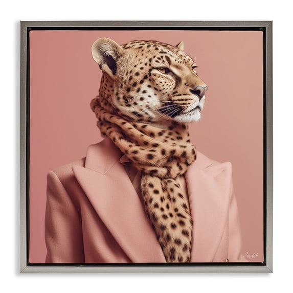 Stupell Industries Eclectic Fashionable Cheetah Portrait Gray Floating Frame Canvas Art, 18 x 18, by Roozbeh