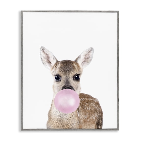 Stupell Industries Eclectic Fawn Blowing Bubblegum Gray Framed Giclee Art, 11 x 14, by Sisi and Seb