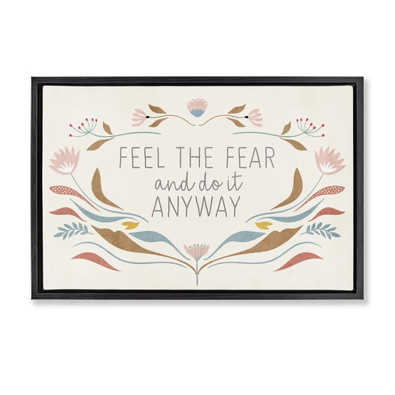 Stupell Industries Eclectic Feel The Fear Inspirational Black Floating Frame Canvas Art, 25 x 17, by Kim Allen