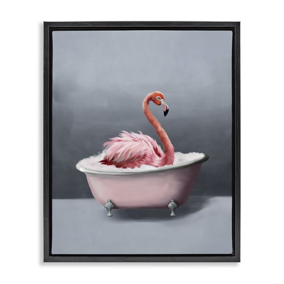 Stupell Industries Eclectic Flamingo in Bathtub Black Floating Frame Canvas Art, 17 x 21, by Svetlana Aleynikova