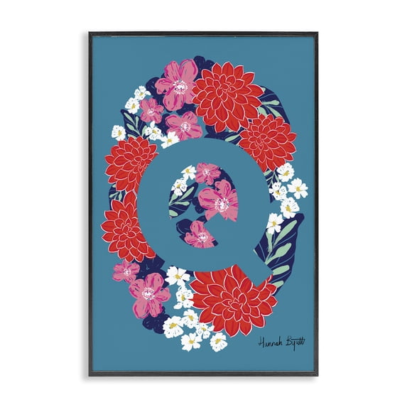 Stupell Industries Eclectic Floral Bloom Letter Q Black Framed Giclee Art, 12 x 18, by Hannah Byatt