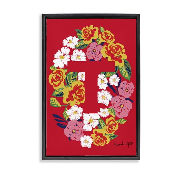 Stupell Industries Eclectic Floral Bloom Letter T Black Floating Frame Canvas Art, 17 x 25, by Hannah Byatt