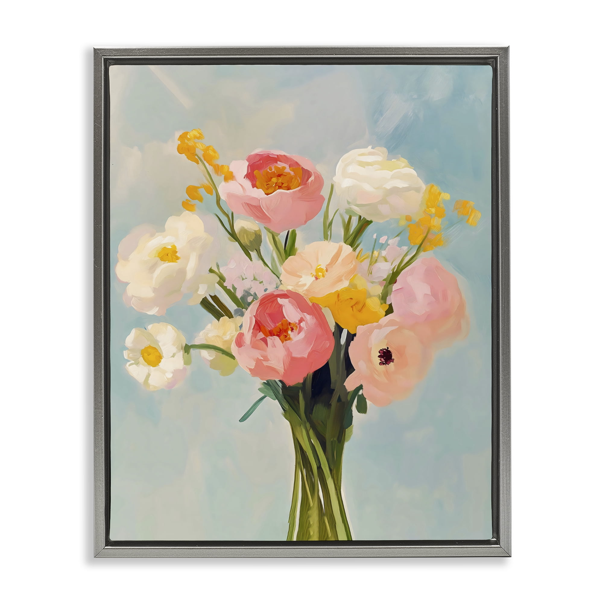 Stupell Industries Eclectic Floral Bouquet Gray Framed Floater Canvas Wall Art, design by The Prints Vibe