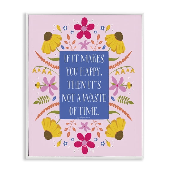 Stupell Industries Eclectic Floral Makes You Happy White Framed Giclee Art, 24 x 30, by Glad You're Here Co.