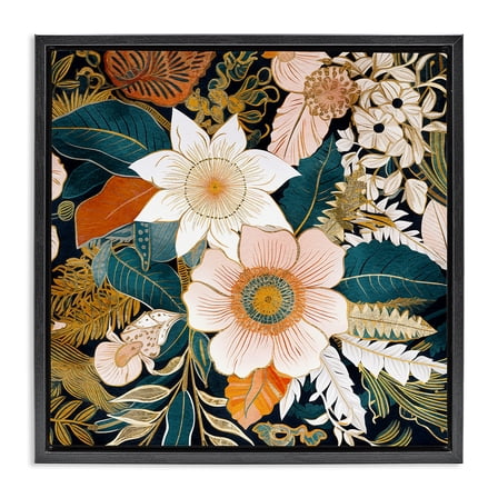 Stupell Industries Eclectic Floral Pattern Botanical & Floral Painting Black Floater Framed Art Print Wall Art, 18 x 18