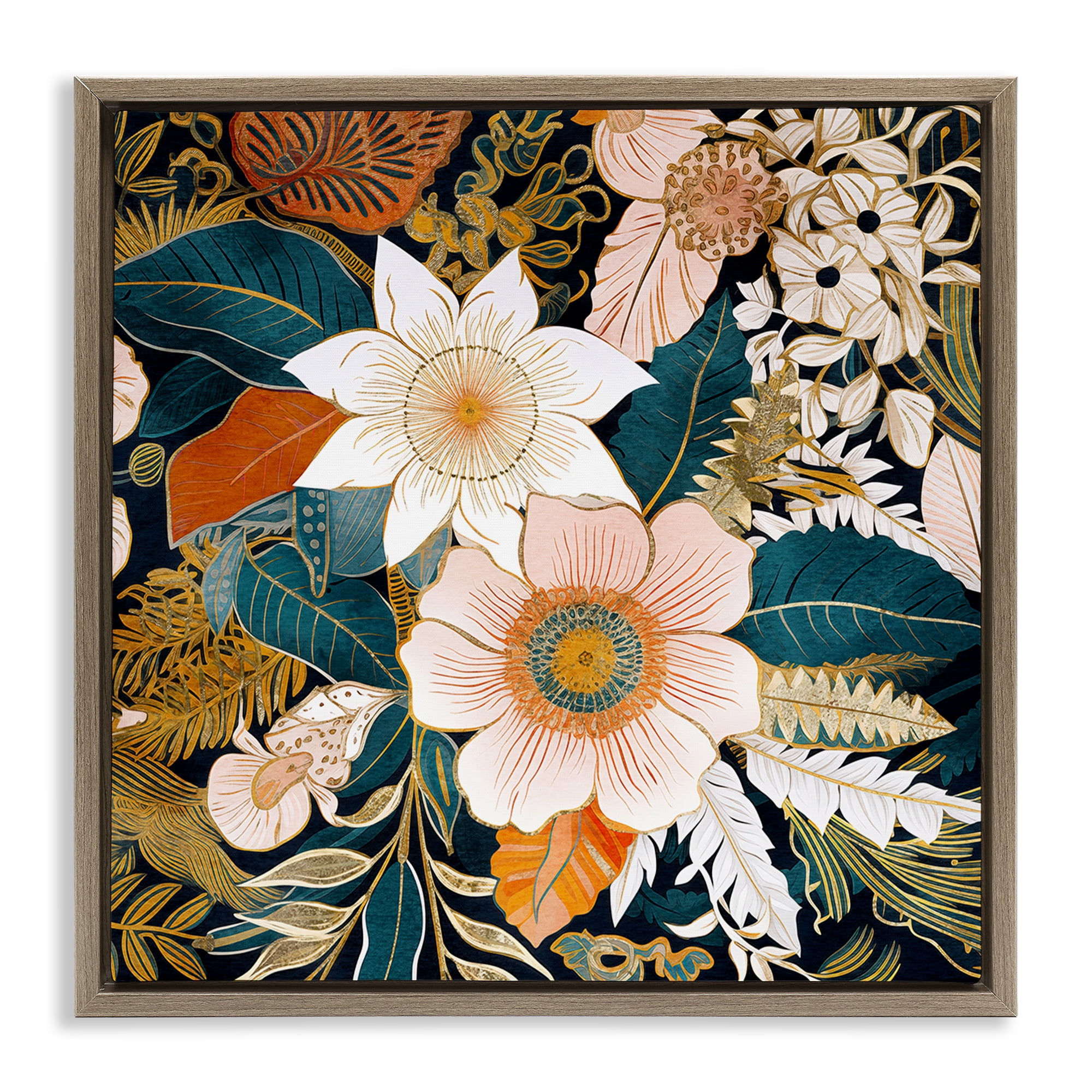 Stupell Industries Eclectic Floral Pattern Botanical & Floral Painting Brown Floater Framed Art Print Wall Art, 18 x 18