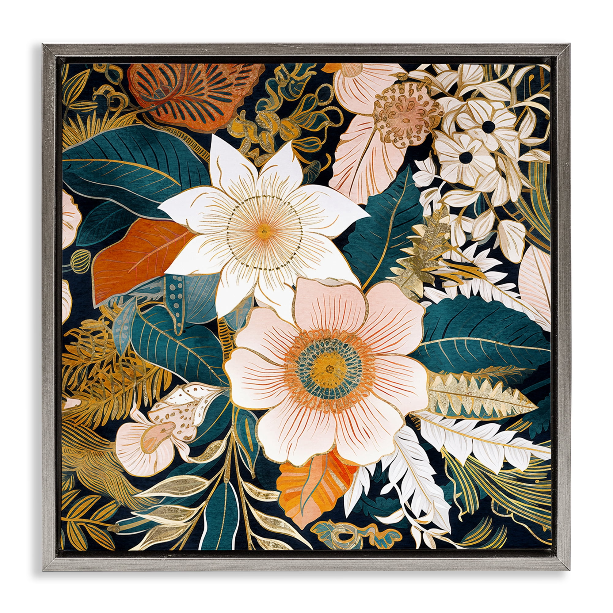 Stupell Industries Eclectic Floral Pattern Botanical & Floral Painting Gray Floater Framed Art Print Wall Art, 25 x 25