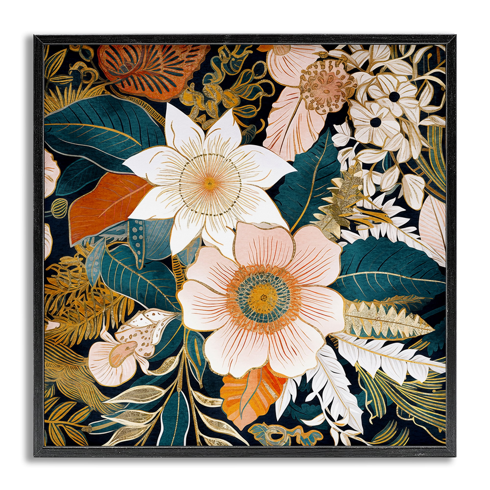 Stupell Industries Eclectic Floral Pattern Botanical & Floral Painting Gray Framed Art Print Wall Art, 24 x 24