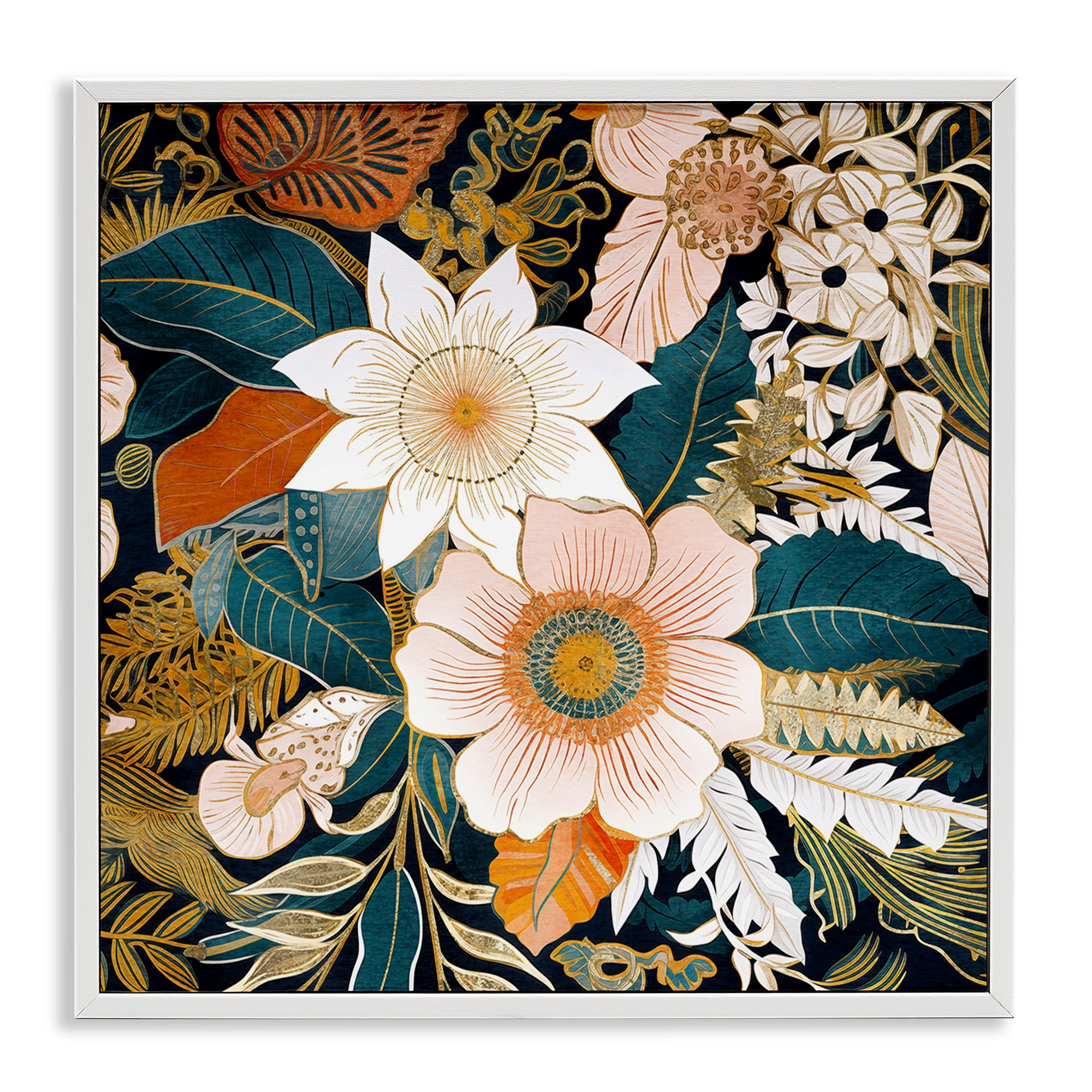 Stupell Industries Eclectic Floral Pattern Botanical & Floral Painting White Framed Art Print Wall Art, 24 x 24