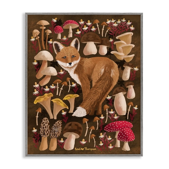 Stupell Industries Eclectic Fox & Cottage Mushrooms Gray Framed Giclee Art, 24 x 30, by Renee Thompson