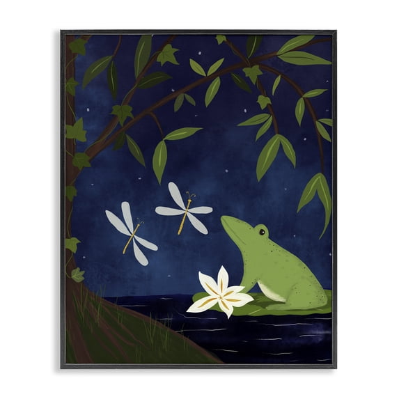 Stupell Industries Eclectic Frog in Night Forest Black Framed Giclee Art, 11 x 14, by Michelle Ingari Designs