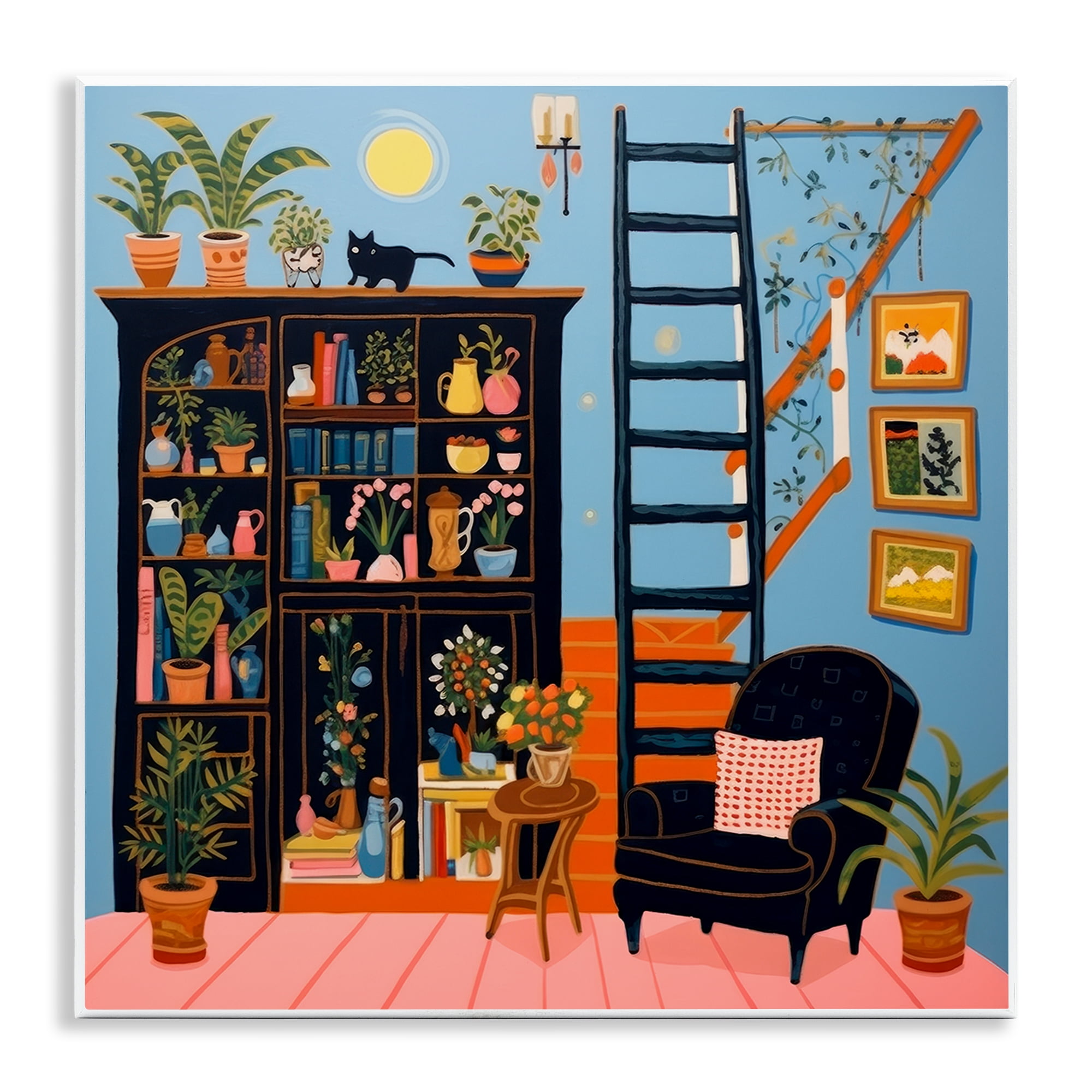 Stupell Industries Eclectic Fun Bookshelf Furniture Painting Unframed Art Print Wall Art, 12 x 12