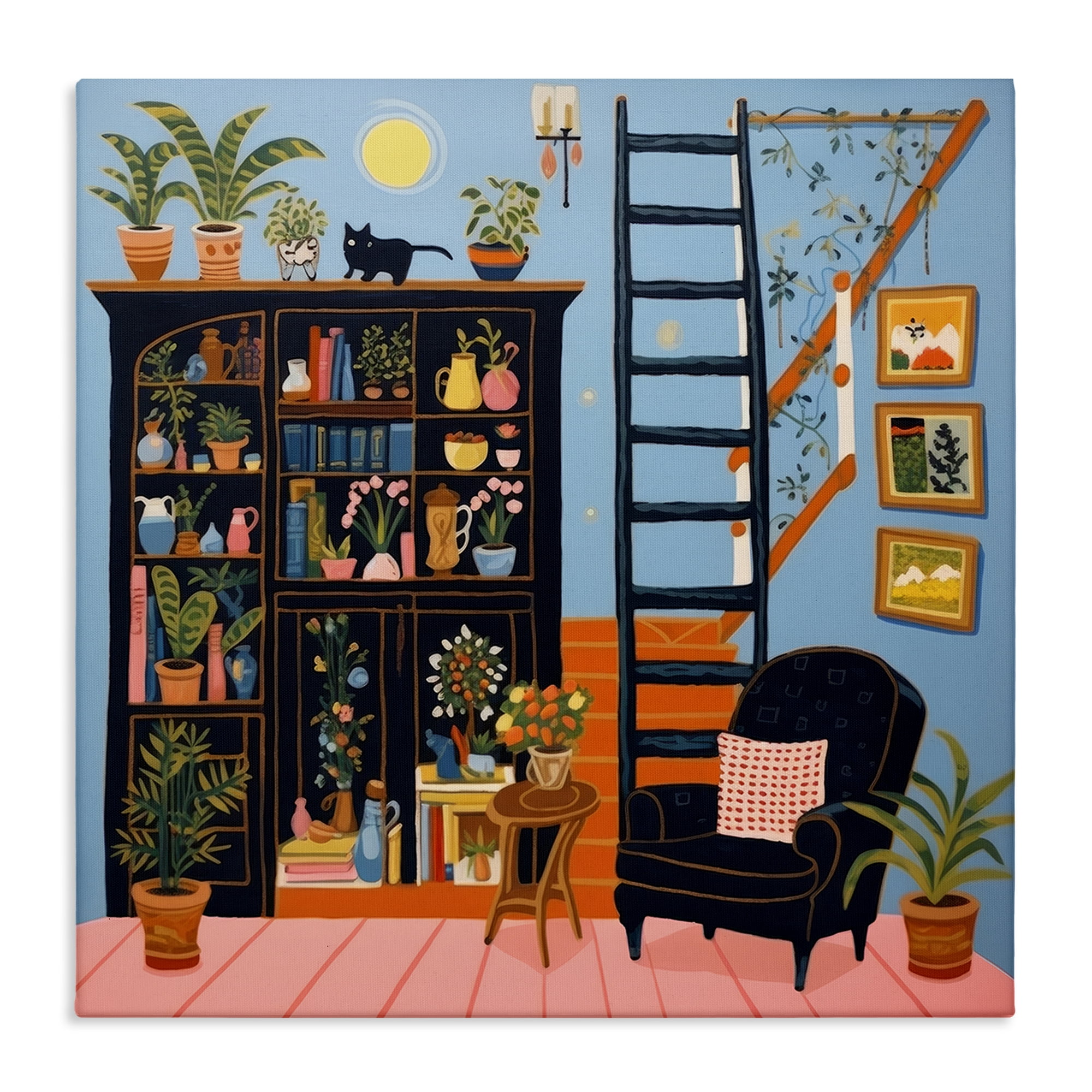 Stupell Industries Eclectic Fun Bookshelf Furniture Painting Wrapped Canvas Art Print Wall Art, 17 x 17