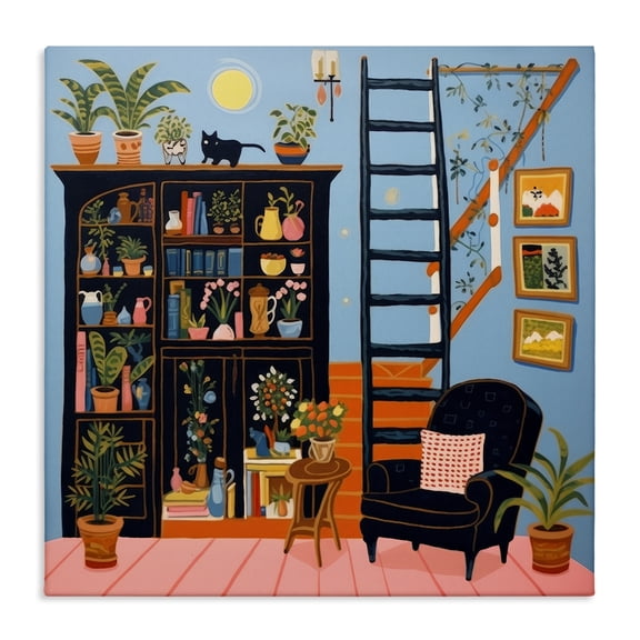 Stupell Industries Eclectic Fun Bookshelf Furniture Painting Wrapped Canvas Art Print Wall Art, 36 x 36