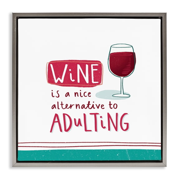 Stupell Industries Eclectic Funny Wine Phrase Gray Floating Frame Canvas Art, 18 x 18, by Courtney Morgenstern