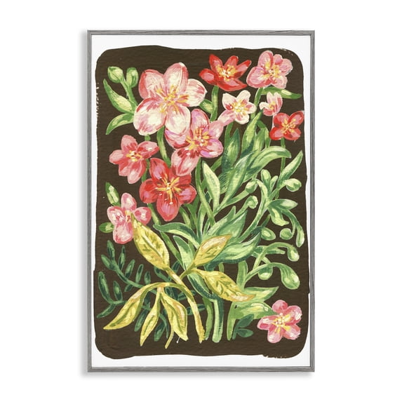 Stupell Industries Eclectic Garden Flowers on Brown Gray Framed Giclee Art, 16 x 24, by Hannah Moren