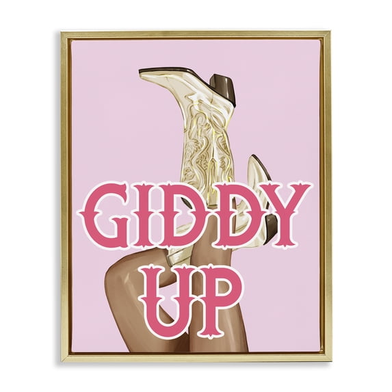 Stupell Industries Eclectic Giddy Up Cowgirl Phrase Gold Floating Frame Canvas Art, 25 x 31, by Ziwei Li
