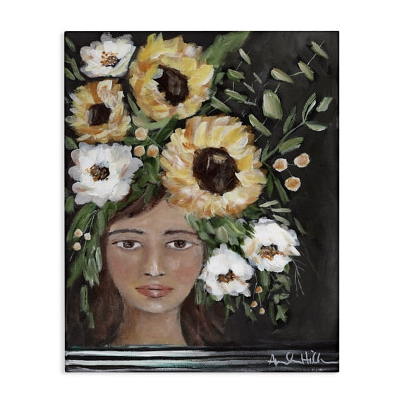 Stupell Industries Eclectic Girl Wearing Flower Crown Yellow White Blossoms Canvas Art, 16 x 20, by Amanda Hilburn