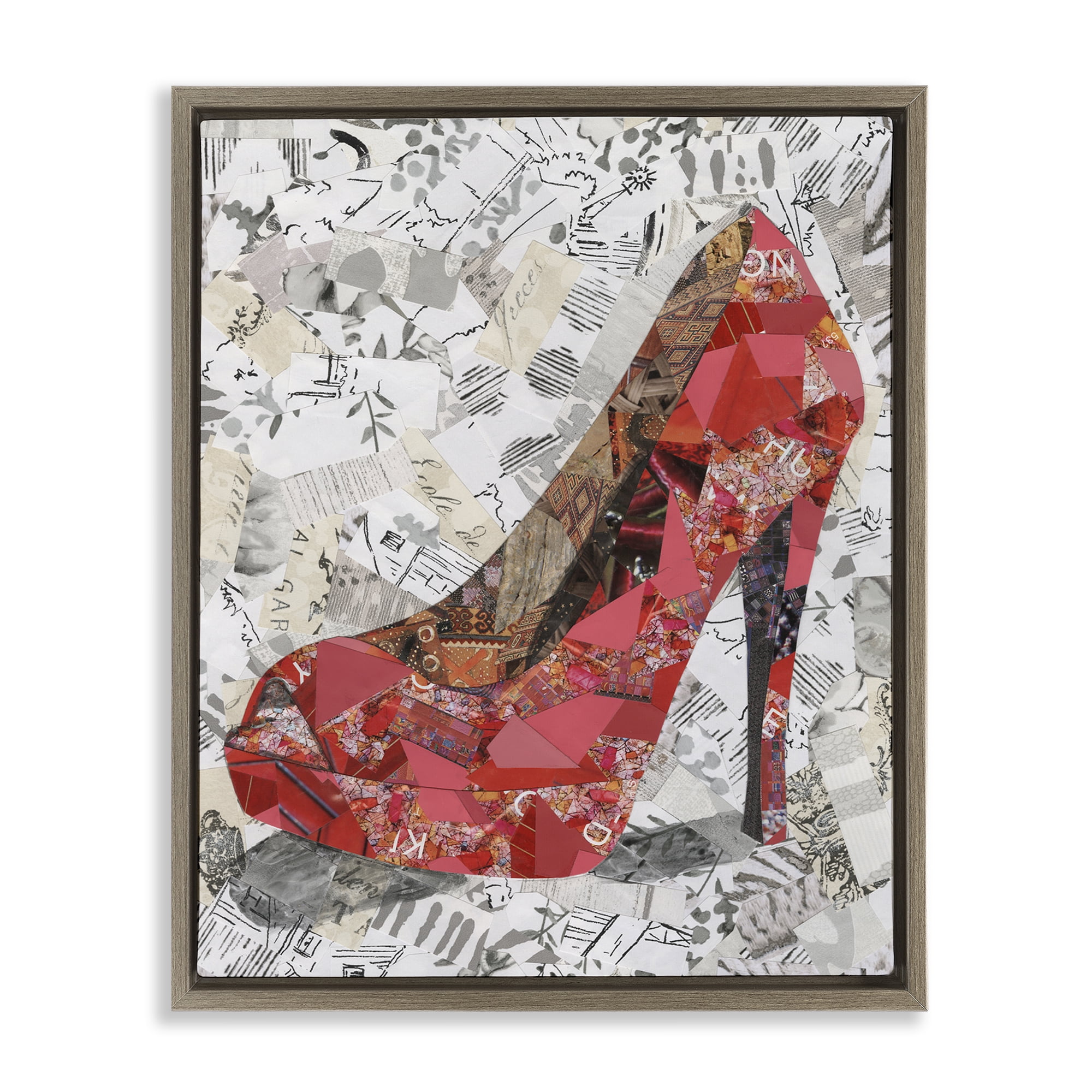 Stupell Industries Eclectic Glam Heel Fashion Painting Brown Floater Framed Canvas Art Print Wall Art, 17 x 21