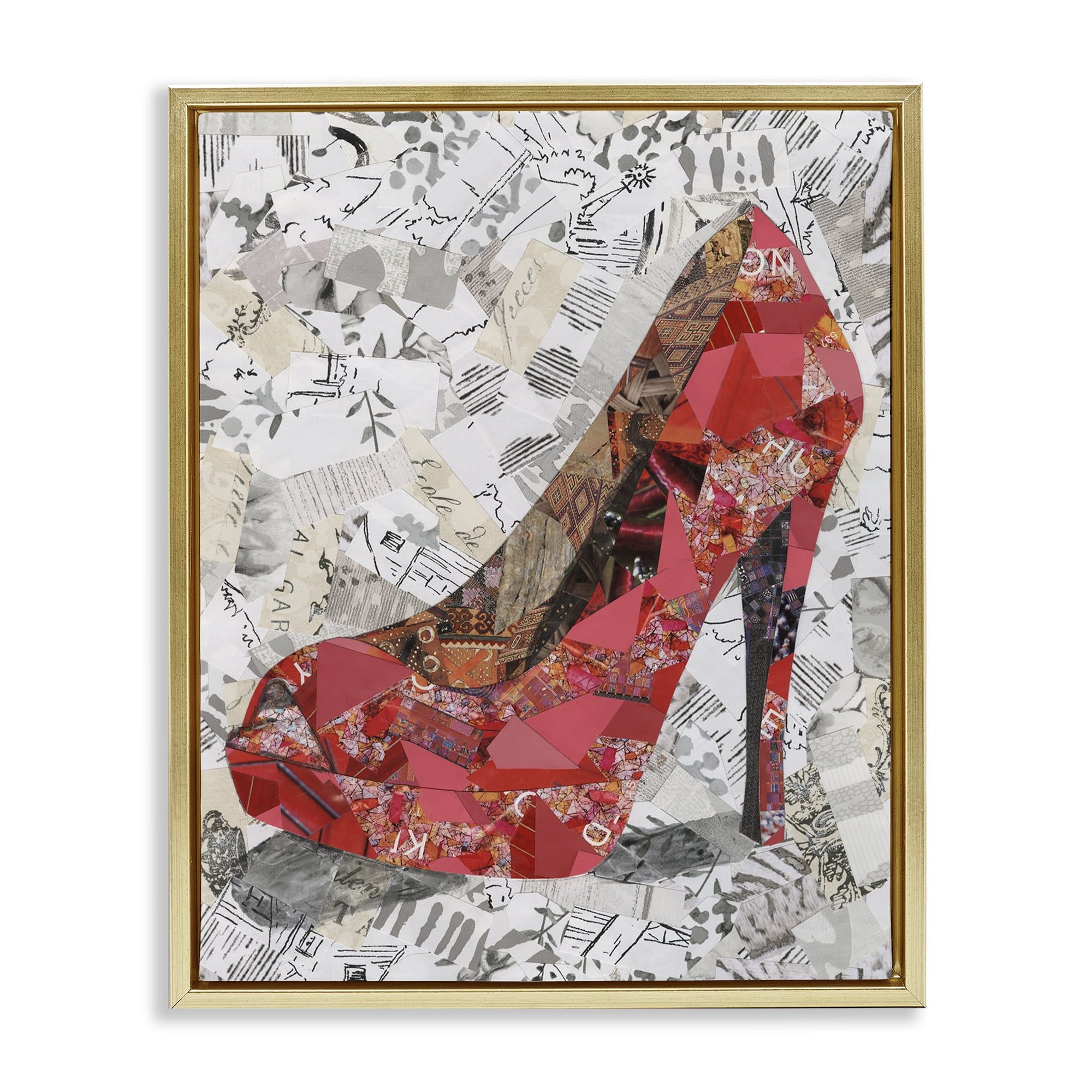 Stupell Industries Eclectic Glam Heel Fashion Painting Gold Floater Framed Canvas Art Print Wall Art, 25 x 31