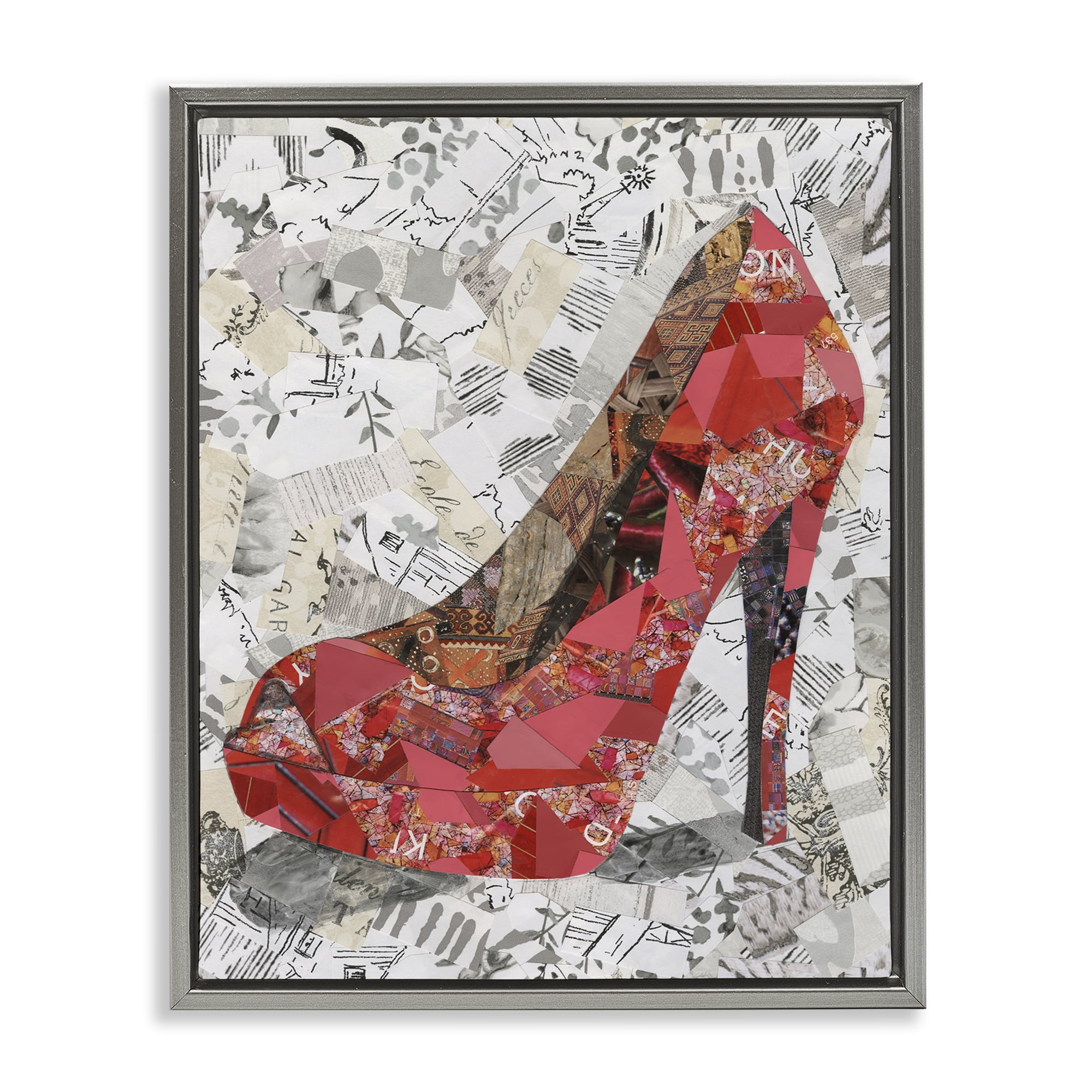 Stupell Industries Eclectic Glam Heel Fashion Painting Gray Floater Framed Canvas Art Print Wall Art, 17 x 21