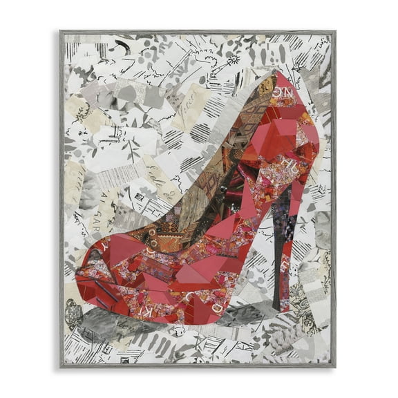 Stupell Industries Eclectic Glam Heel Fashion Painting Gray Framed Art Print Wall Art, 11 x 14