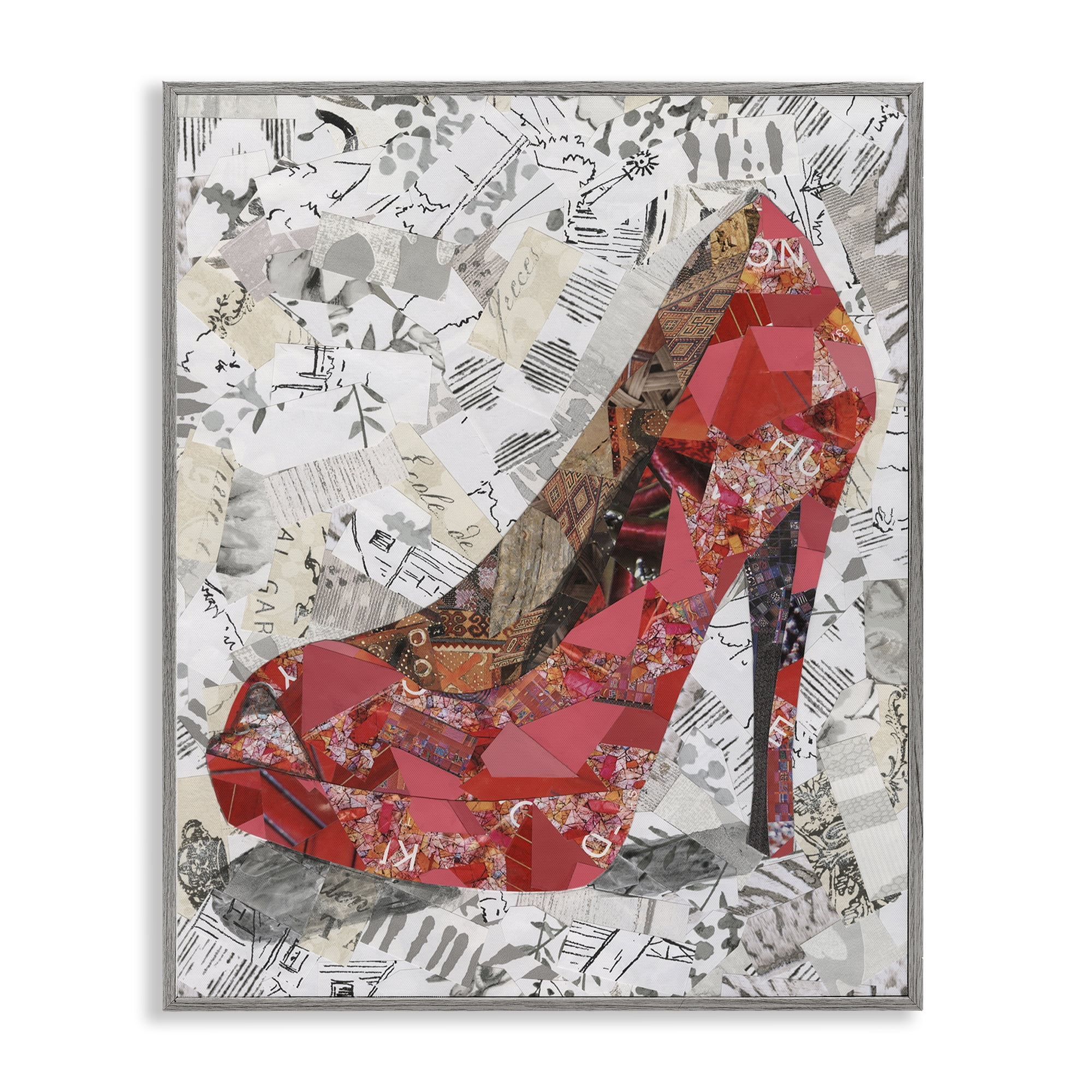 Stupell Industries Eclectic Glam Heel Fashion Painting Gray Framed Art Print Wall Art, 24 x 30
