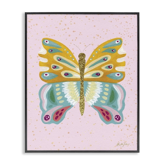 Stupell Industries Eclectic Glitzy Butterfly on Pink Black Framed Giclee Art, 11 x 14, by Kelley Talent