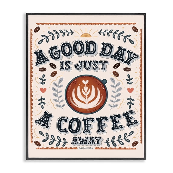 Stupell Industries Eclectic Good Day A Coffee Away Black Framed Giclee Art, 11 x 14, by Glad You're Here Co.