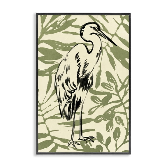 Stupell Industries Eclectic Heron & Leaf Pattern Black Framed Giclee Art, 12 x 18, by June Erica Vess