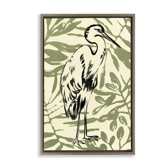 Stupell Industries Eclectic Heron & Leaf Pattern Brown Floating Frame Canvas Art, 17 x 25, by June Erica Vess