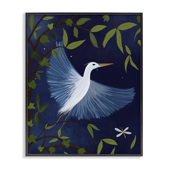Stupell Industries Eclectic Heron in Night Forest Black Framed Giclee Art, 24 x 30, by Michelle Ingari Designs