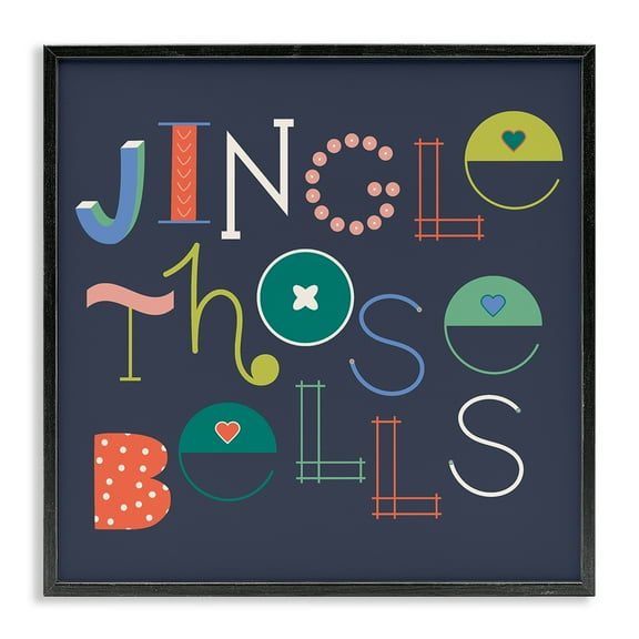 Stupell Industries Eclectic Jingle Bells Phrase Quotes and Sayings Painting Black Framed Art Print Wall Art, 17 x 17