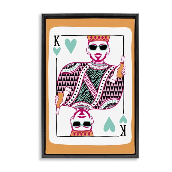 Stupell Industries Eclectic King of Hearts & Drink Black Floating Frame Canvas Art, 17 x 25, by JJ Design House LLC
