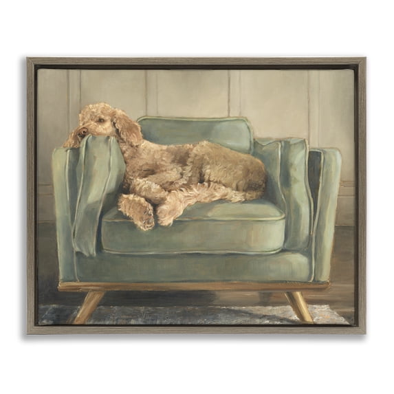 Stupell Industries Eclectic Labradoodle Lounging on Sofa Brown Floating Frame Canvas Art, 21 x 17, by Ethan Harper