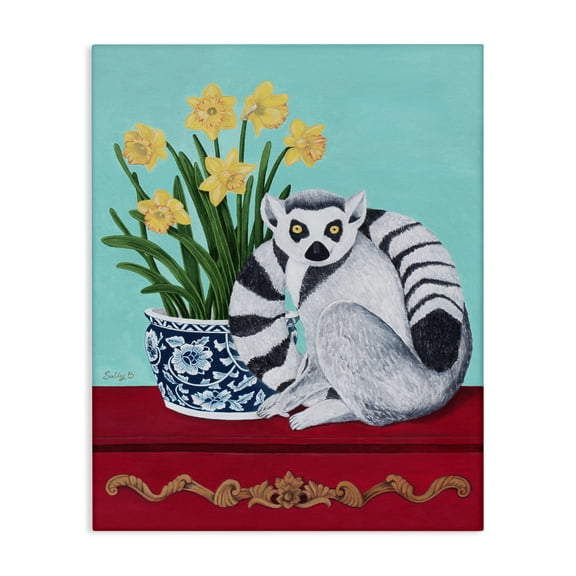 Stupell Industries Eclectic Lemur and Daffodil Flower Vase Canvas Art, 16 x 20, by Sally B