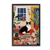 Stupell Industries Eclectic Living Room Cat Animals & Insects Painting Black Floater Framed Canvas Art Print Wall Art, 17 x 25