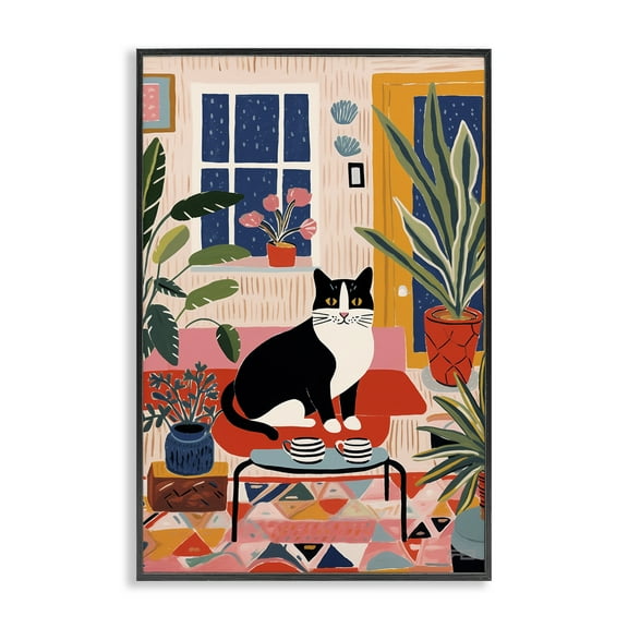 Stupell Industries Eclectic Living Room Cat Animals & Insects Painting Black Framed Art Print Wall Art, 12 x 18