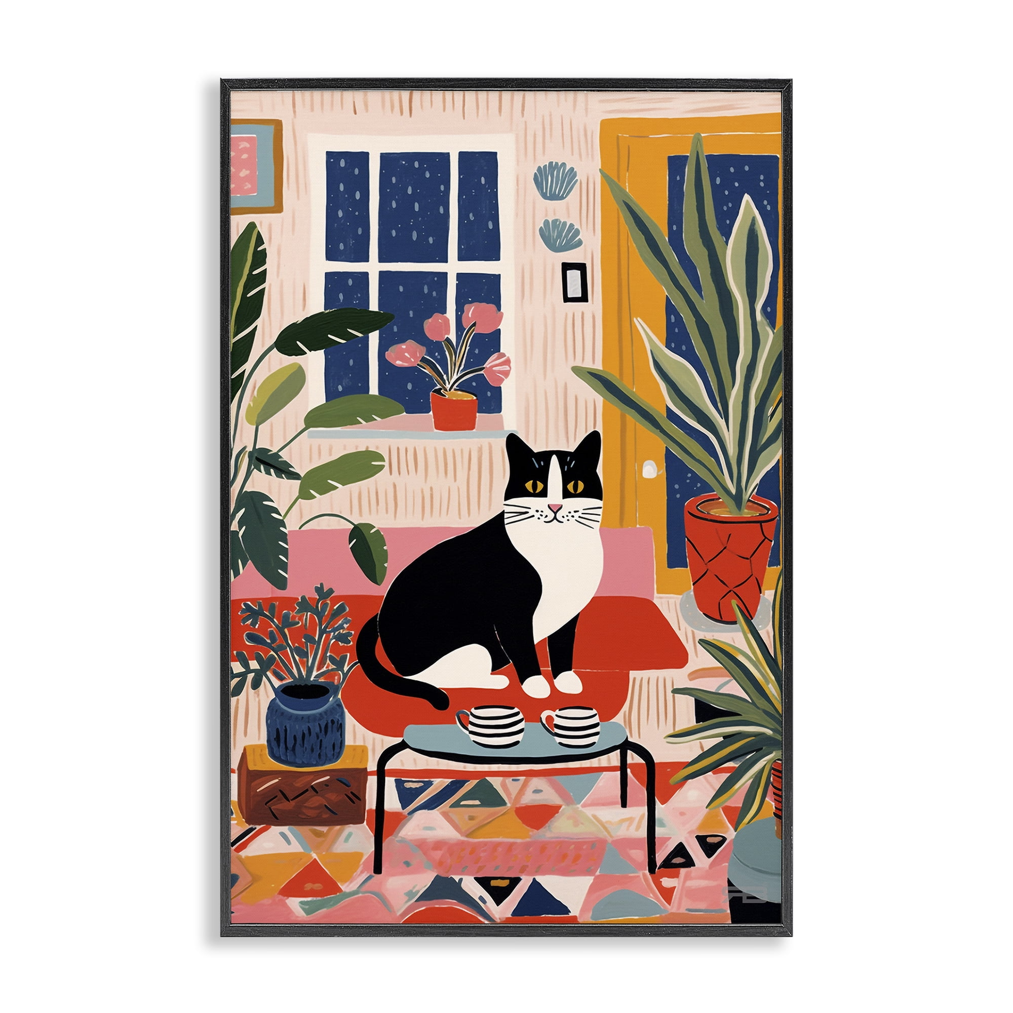 Stupell Industries Eclectic Living Room Cat Animals & Insects Painting Black Framed Art Print Wall Art, 20 x 30