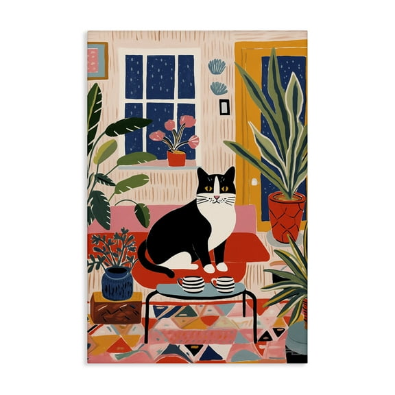 Stupell Industries Eclectic Living Room Cat Animals & Insects Painting Gallery Wrapped Canvas Art Print Wall Art, 16 x 24