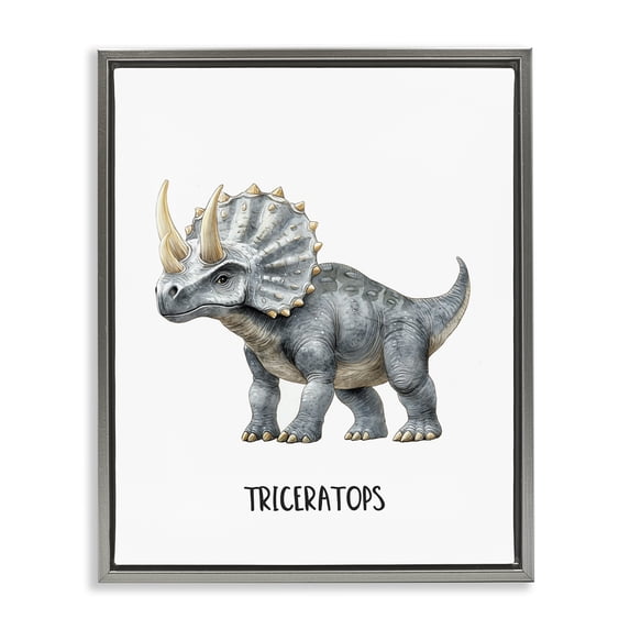 Stupell Industries Eclectic Meet The Triceratops Gray Floating Frame Canvas Art, 17 x 21, by Christine Simpson Art