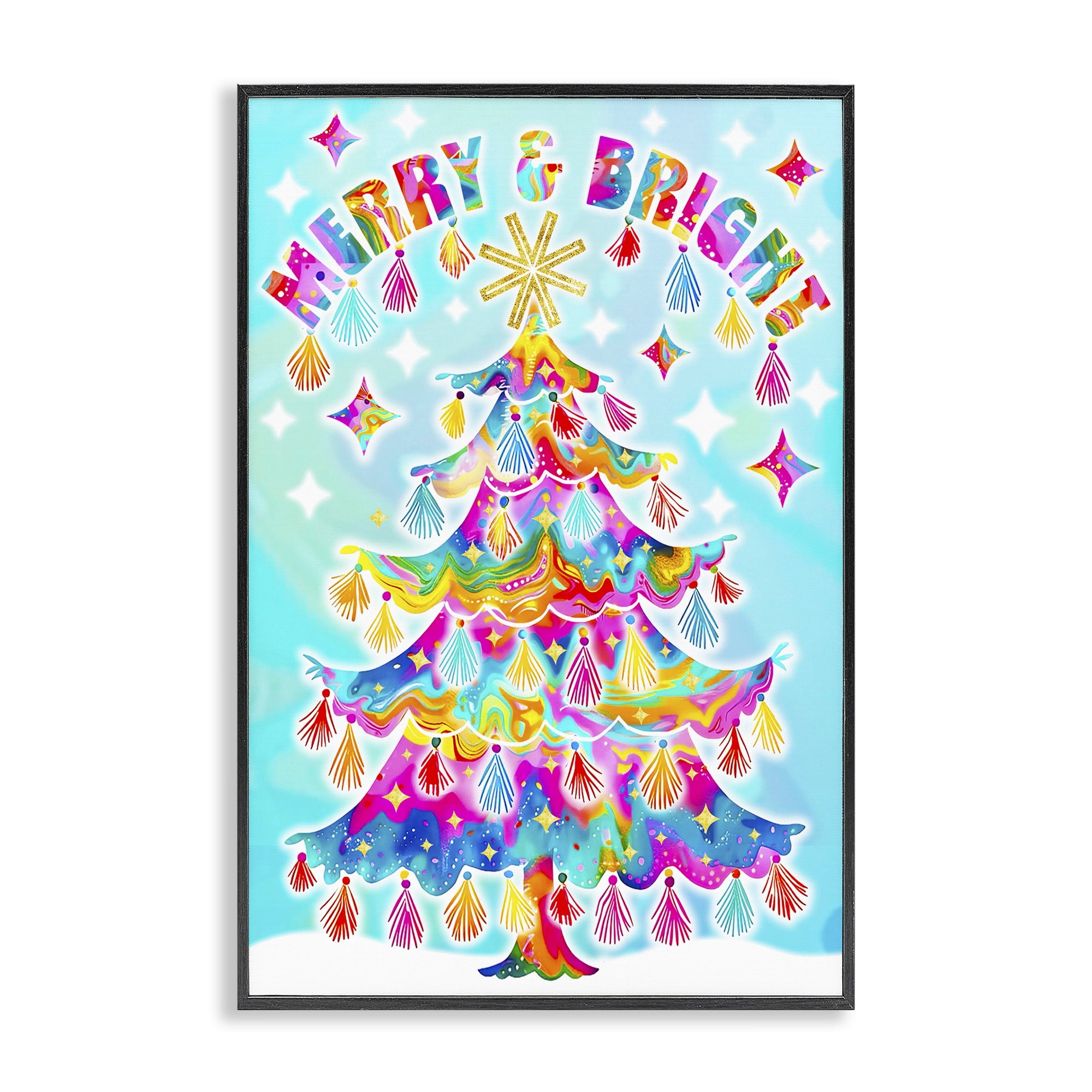 Stupell Industries Eclectic Merry & Bright Holiday Painting Black Framed Art Prints Wall Art, 20 x 30