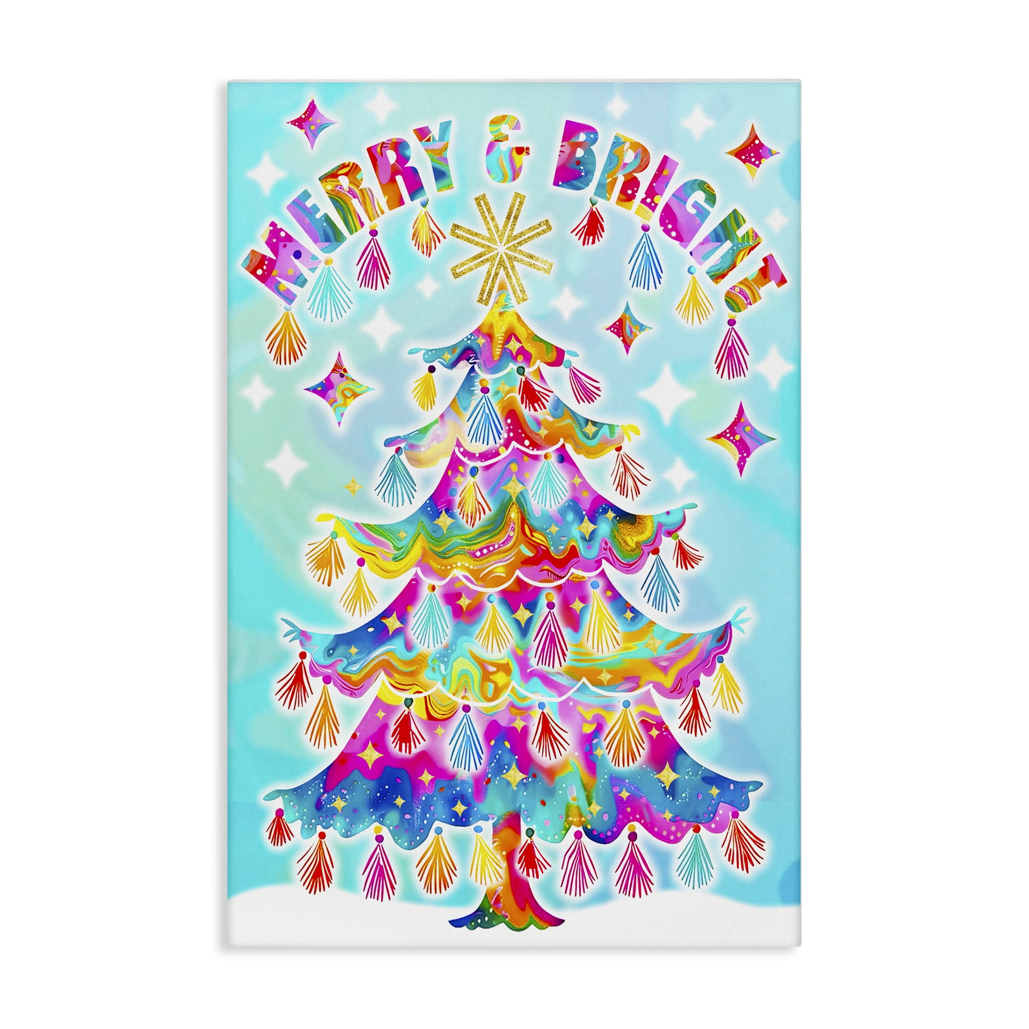 Stupell Industries Eclectic Merry & Bright Holiday Painting Gallery Wrapped Canvas Art Prints Wall Art, 16 x 24