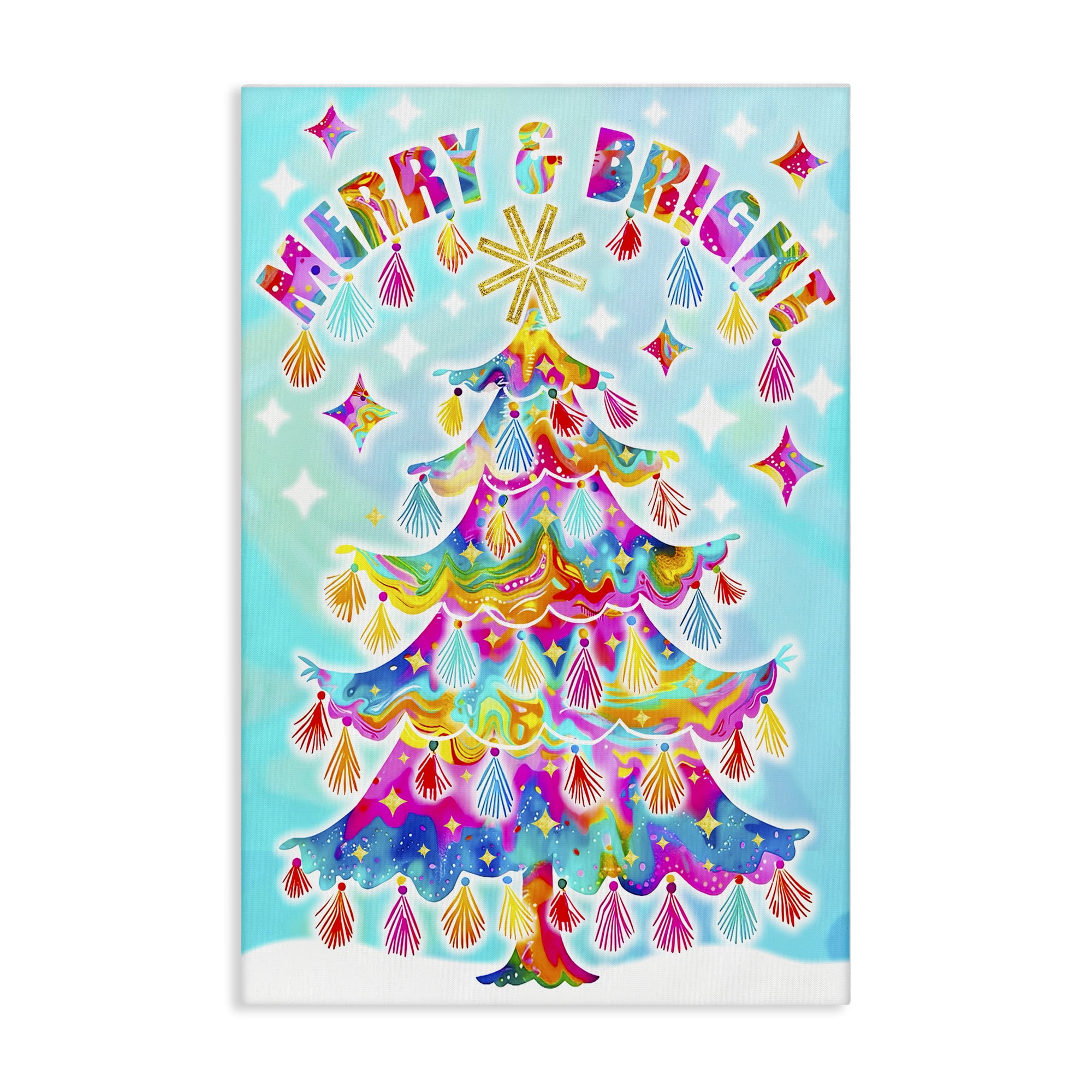 Stupell Industries Eclectic Merry & Bright Holiday Painting Gallery Wrapped Canvas Art Prints Wall Art, 30 x 45